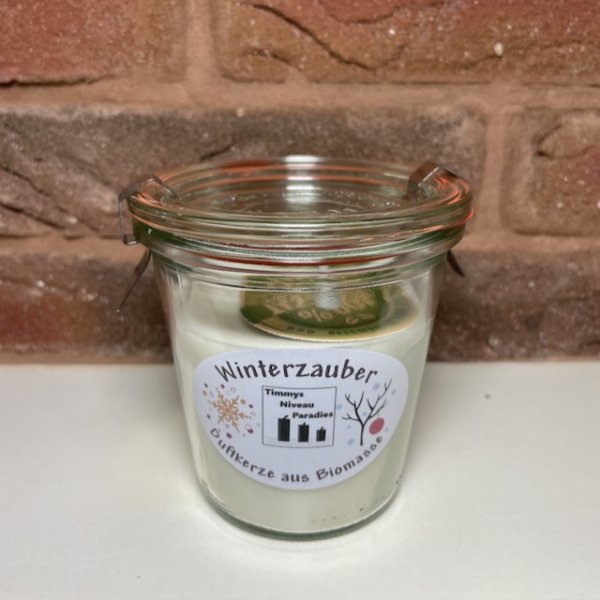 Duftkerze aus recycelter Biomasse im WECK Glas mit Deckel, Duft Winterzauber